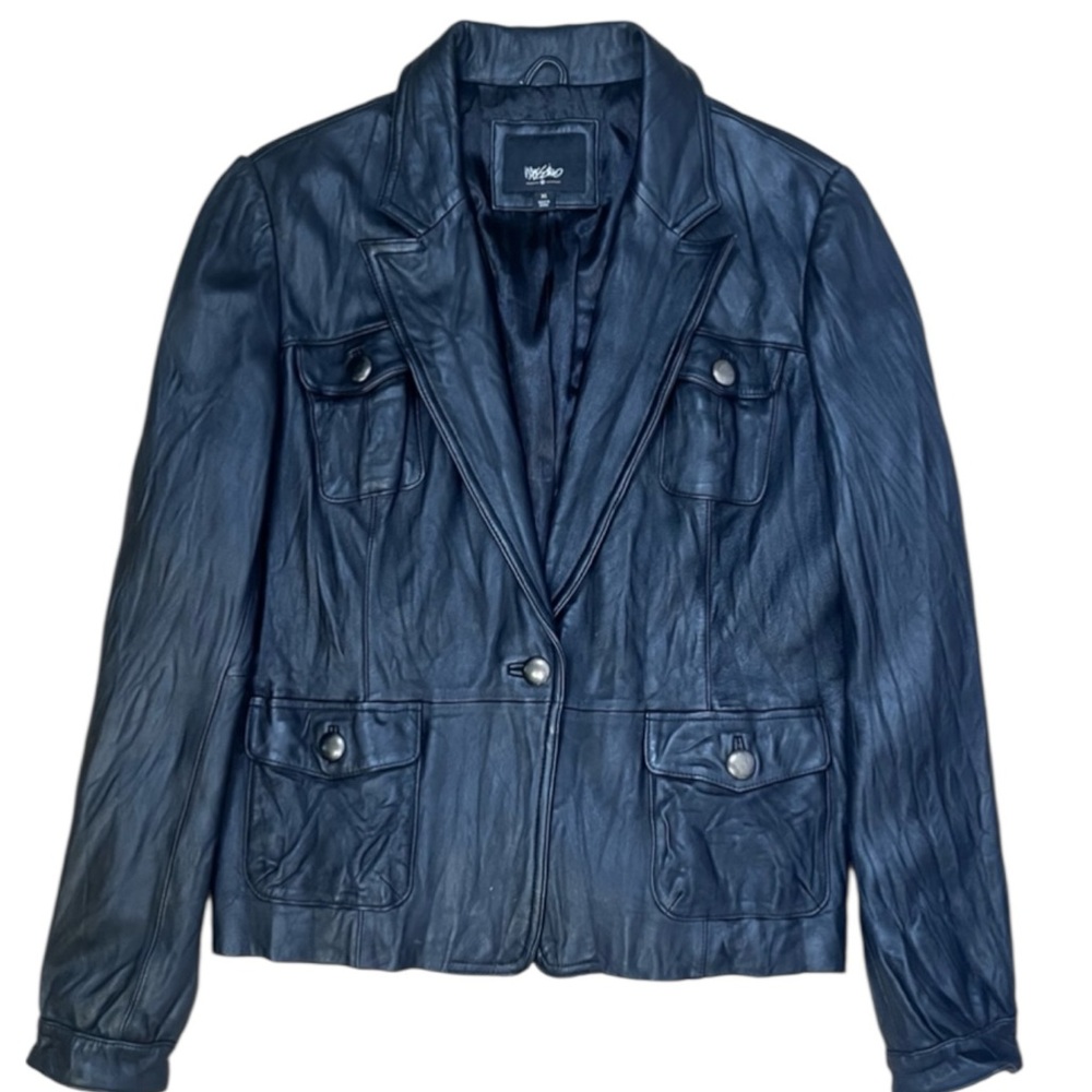 Vintage Mossimo Black Leather Jacket Blazer XL Medium Bomber Retro Classic Biker